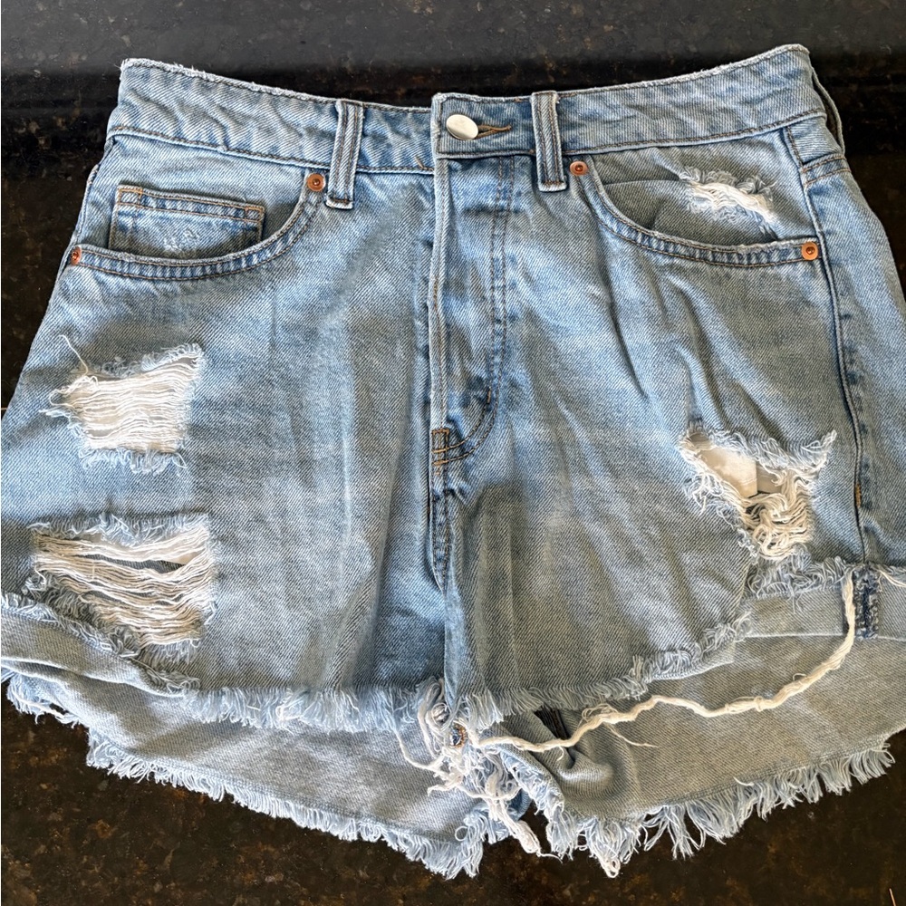 H&M Light Blue Distressed Denim Shorts